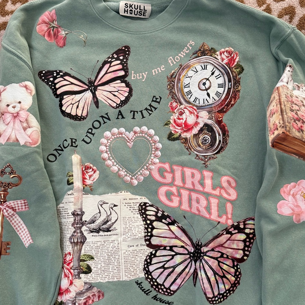 SKULLHOUSE DESIGNS 'Girls Girl' Graphic Sweatshirt with Pink Butterflies